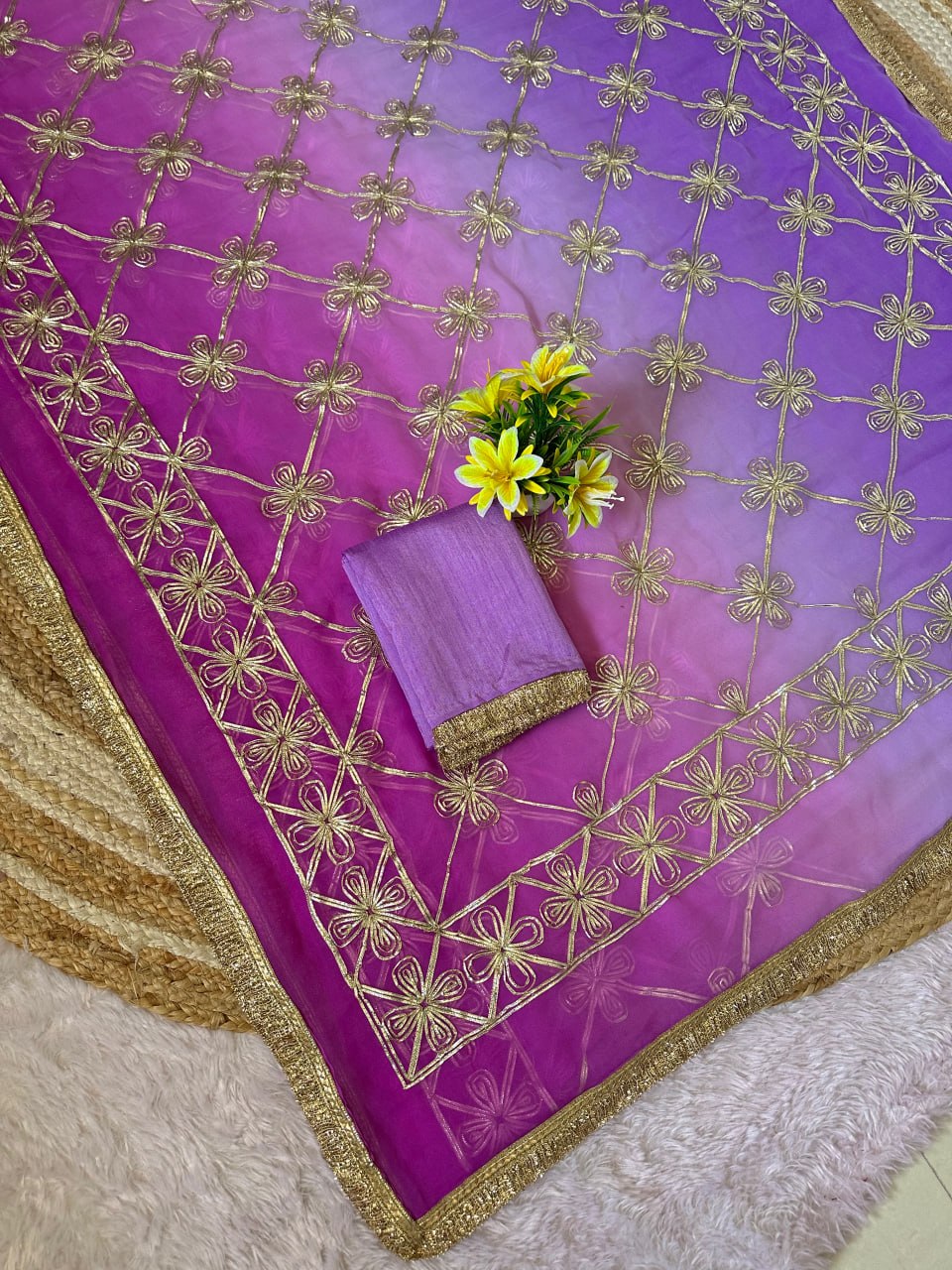 STAR Gota Work Bandhani Georgette Saree with Gotta Embroidery & Mono Silk Blouse