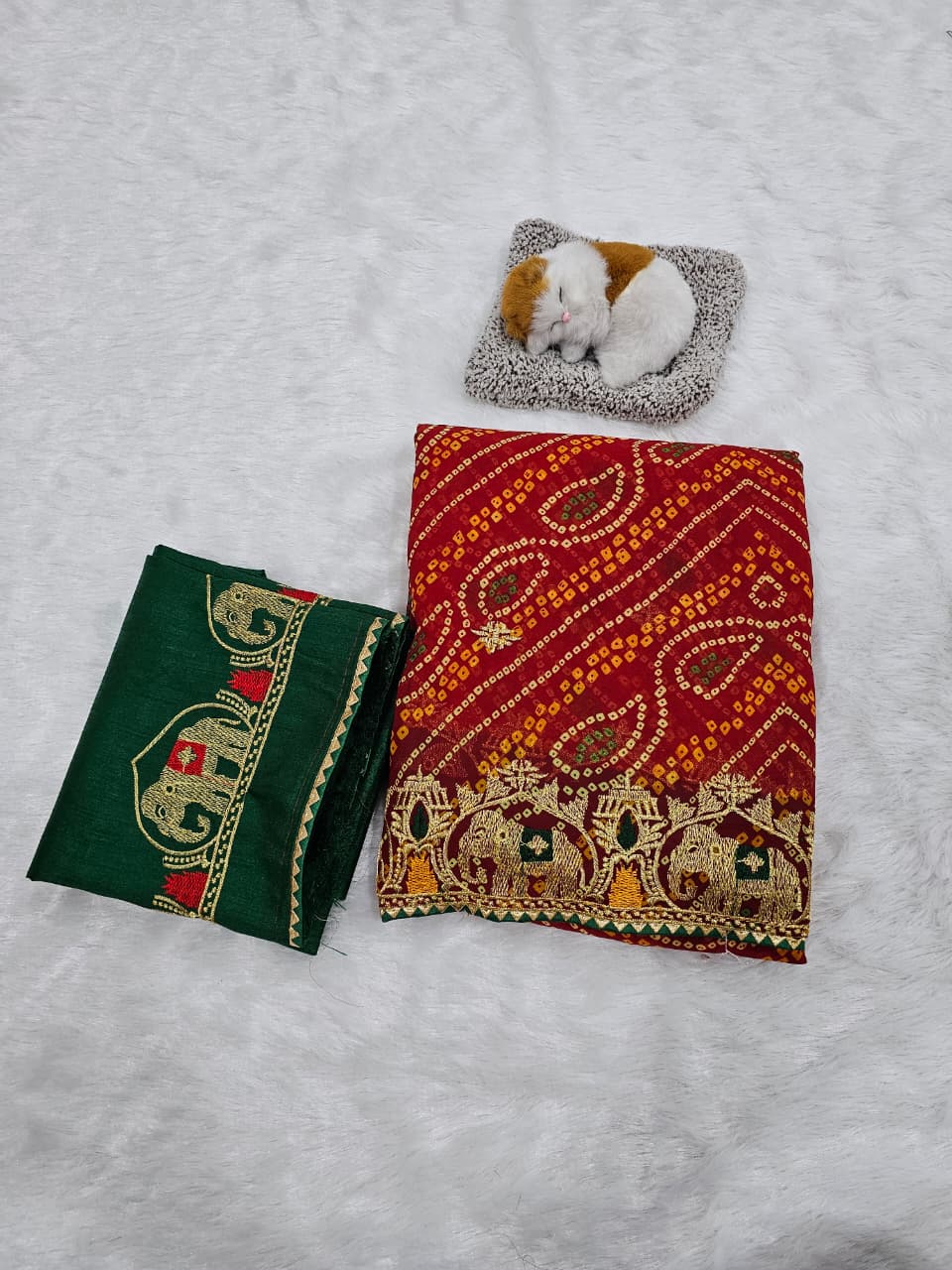 Bandhani Georgette Embroidered Saree with Zari Weaving Mono Silk Blouse | D No P1009 Hathi