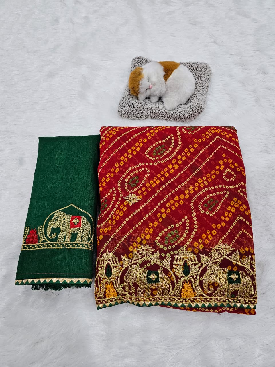 Bandhani Georgette Embroidered Saree with Zari Weaving Mono Silk Blouse | D No P1009 Hathi