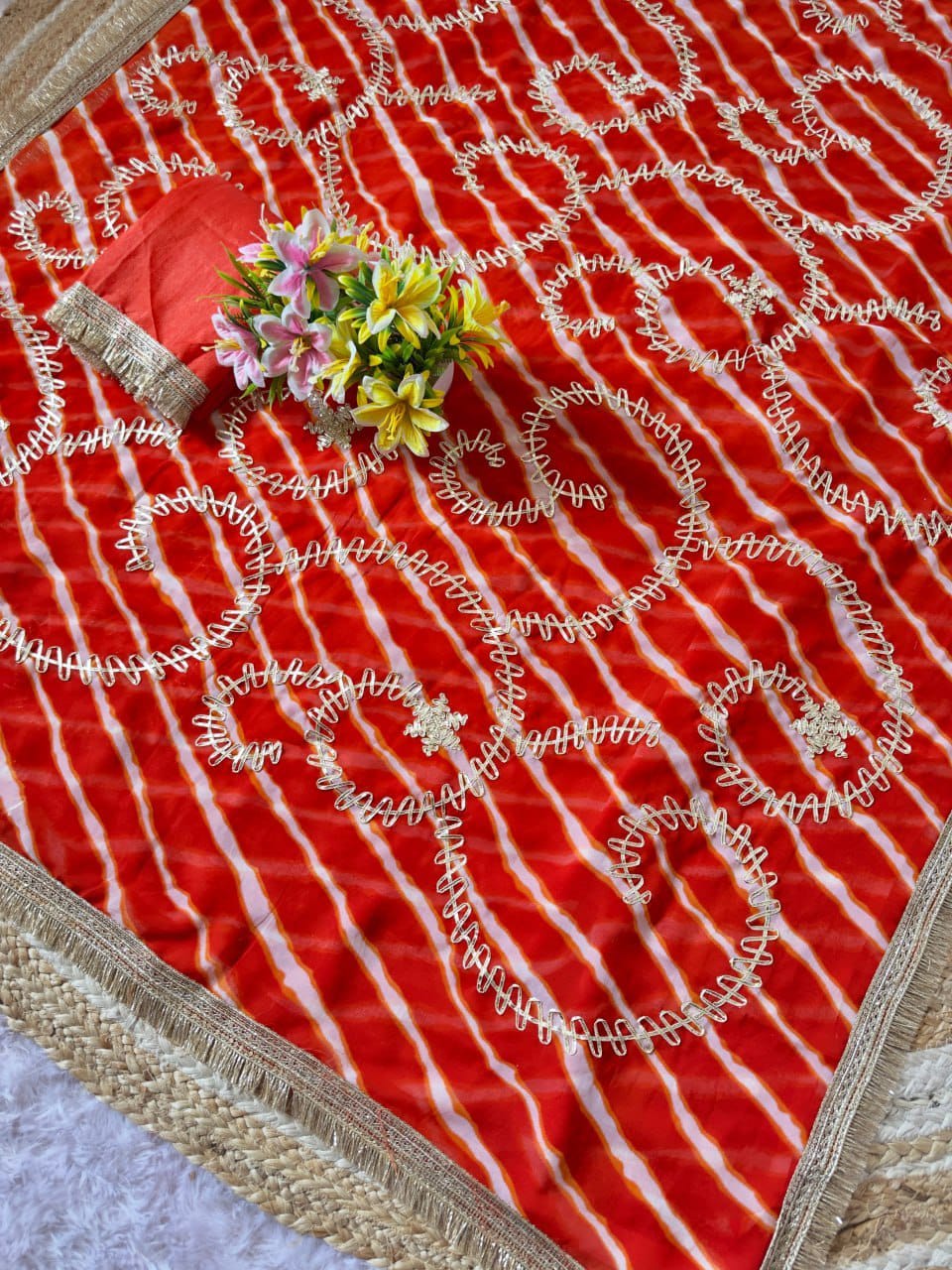 Leriya Bandhani Georgette Saree with Gota Embroidery Work | Mono Silk Blouse | D No P.1149