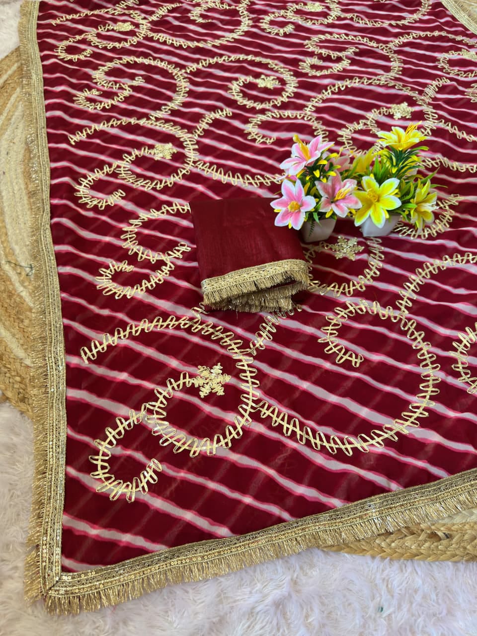 Leriya Bandhani Georgette Saree with Gota Embroidery Work | Mono Silk Blouse | D No P.1149