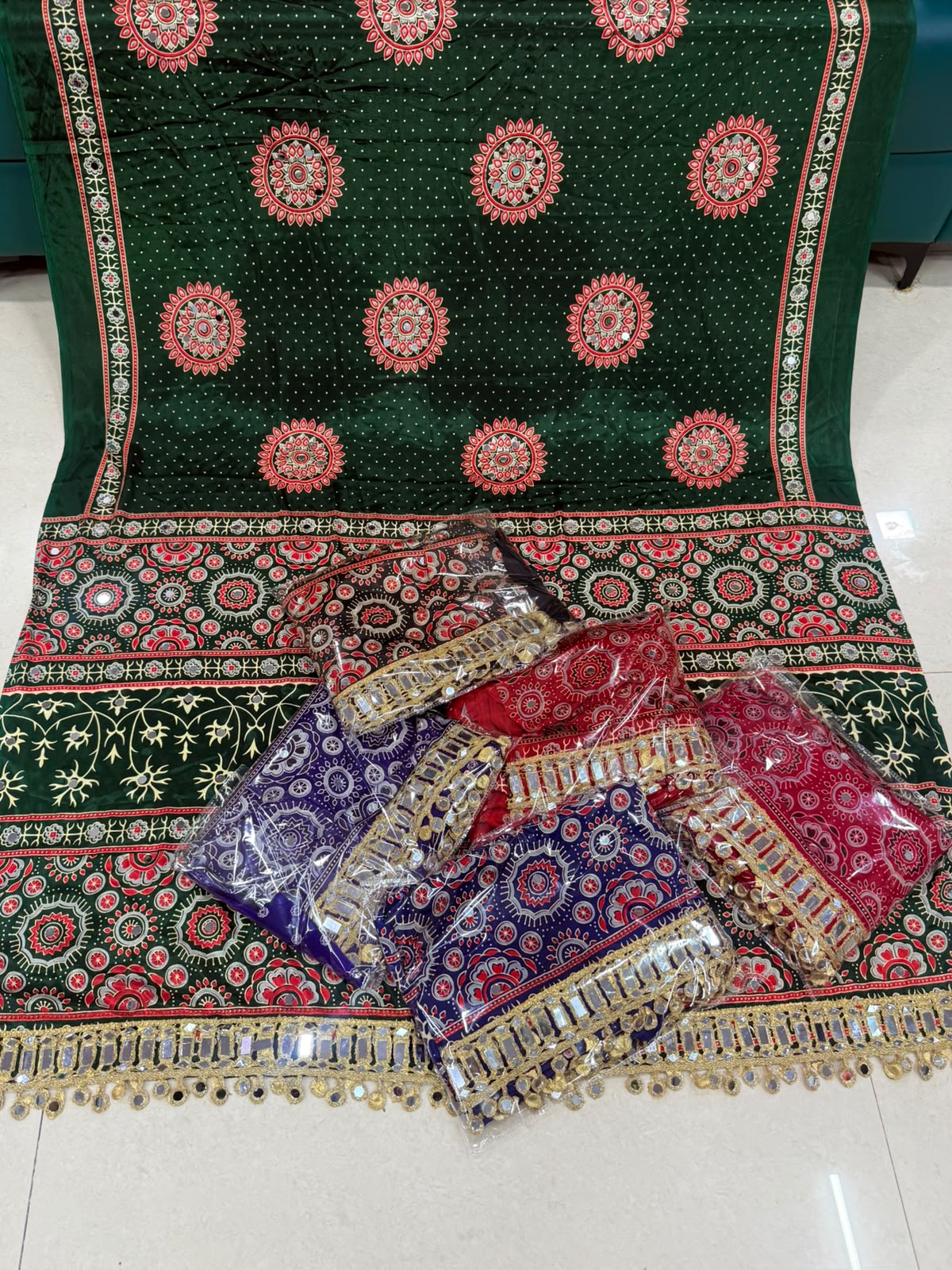 Pure Gajji Soft Silk Ajrakh Bandhej Saree with Mirror Work Border | Premium Designer Wedding Saree