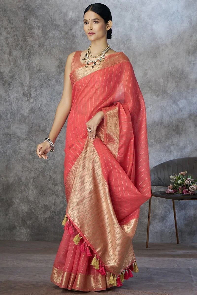 Pure Khadi Cotton Handloom Saree with Rich Pallu & Weaving Blouse | Premium Cotton Saree for Women
