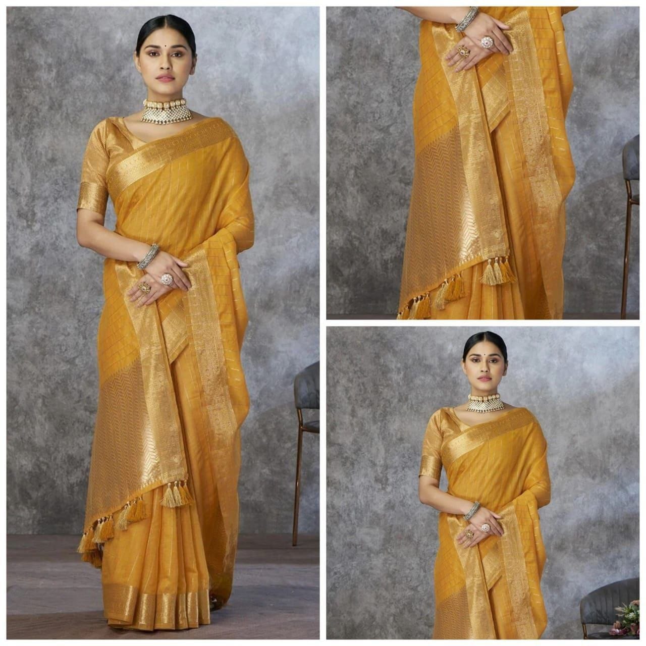 Pure Khadi Cotton Handloom Saree with Rich Pallu & Weaving Blouse | Premium Cotton Saree for Women