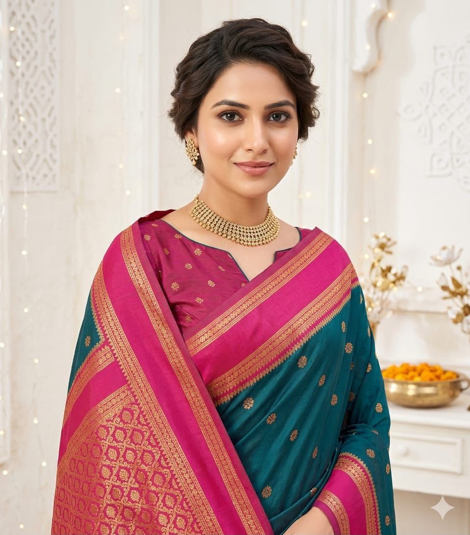 Premium Soft Lichi Silk Banarasi Saree with Rich Jacquard Weaving Pallu & Running Blouse | Wedding & Festive Wear