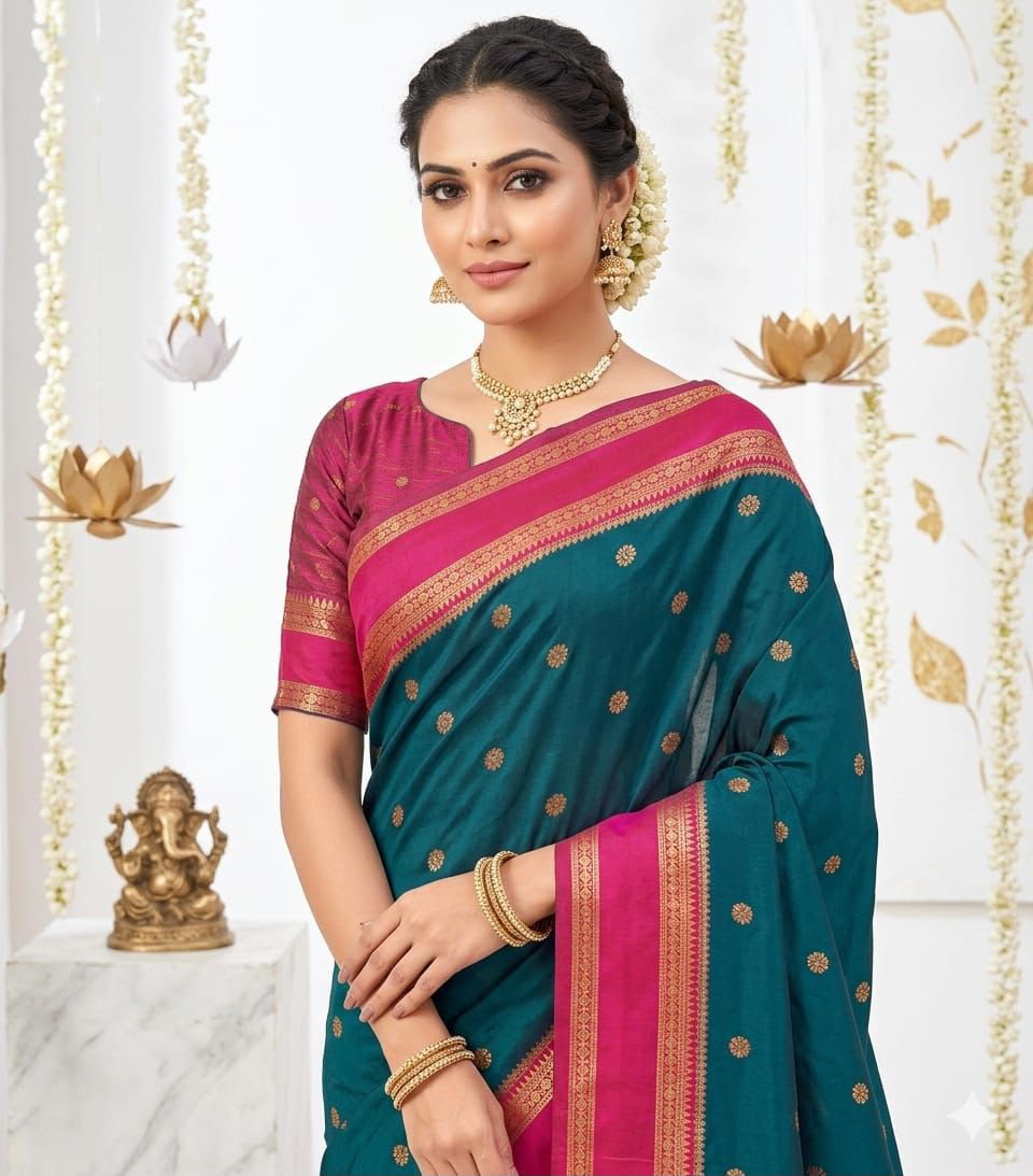 Premium Soft Lichi Silk Banarasi Saree with Rich Jacquard Weaving Pallu & Running Blouse | Wedding & Festive Wear