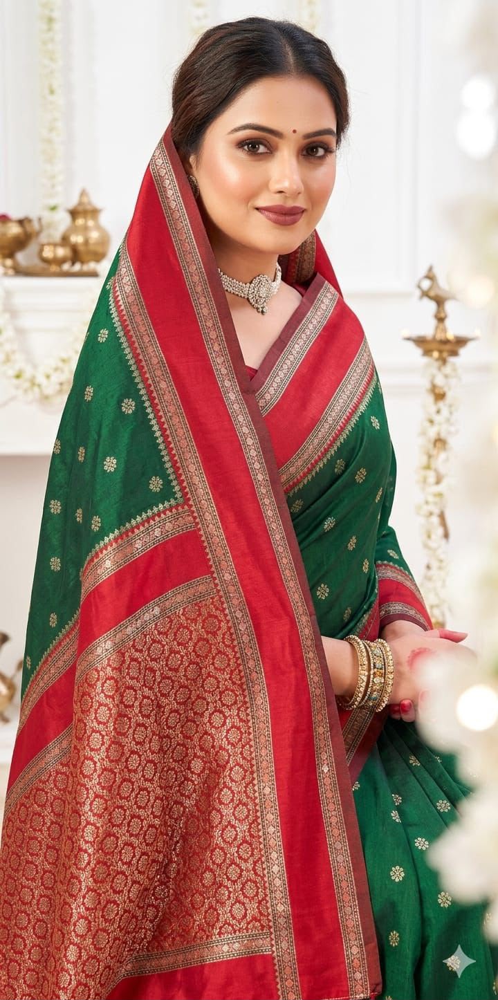 Premium Soft Lichi Silk Banarasi Saree with Rich Jacquard Weaving Pallu & Running Blouse | Wedding & Festive Wear