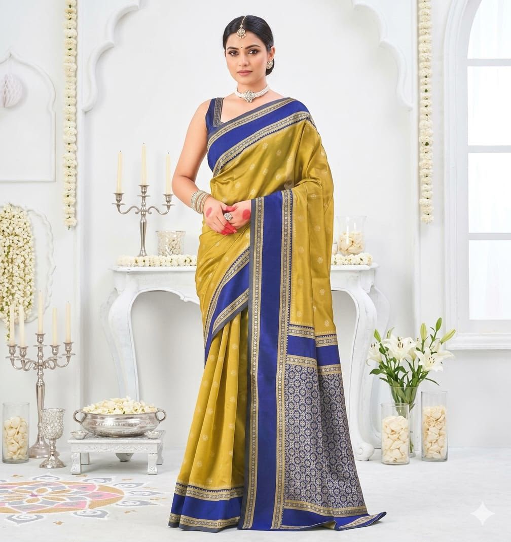 Premium Soft Lichi Silk Banarasi Saree with Rich Jacquard Weaving Pallu & Running Blouse | Wedding & Festive Wear