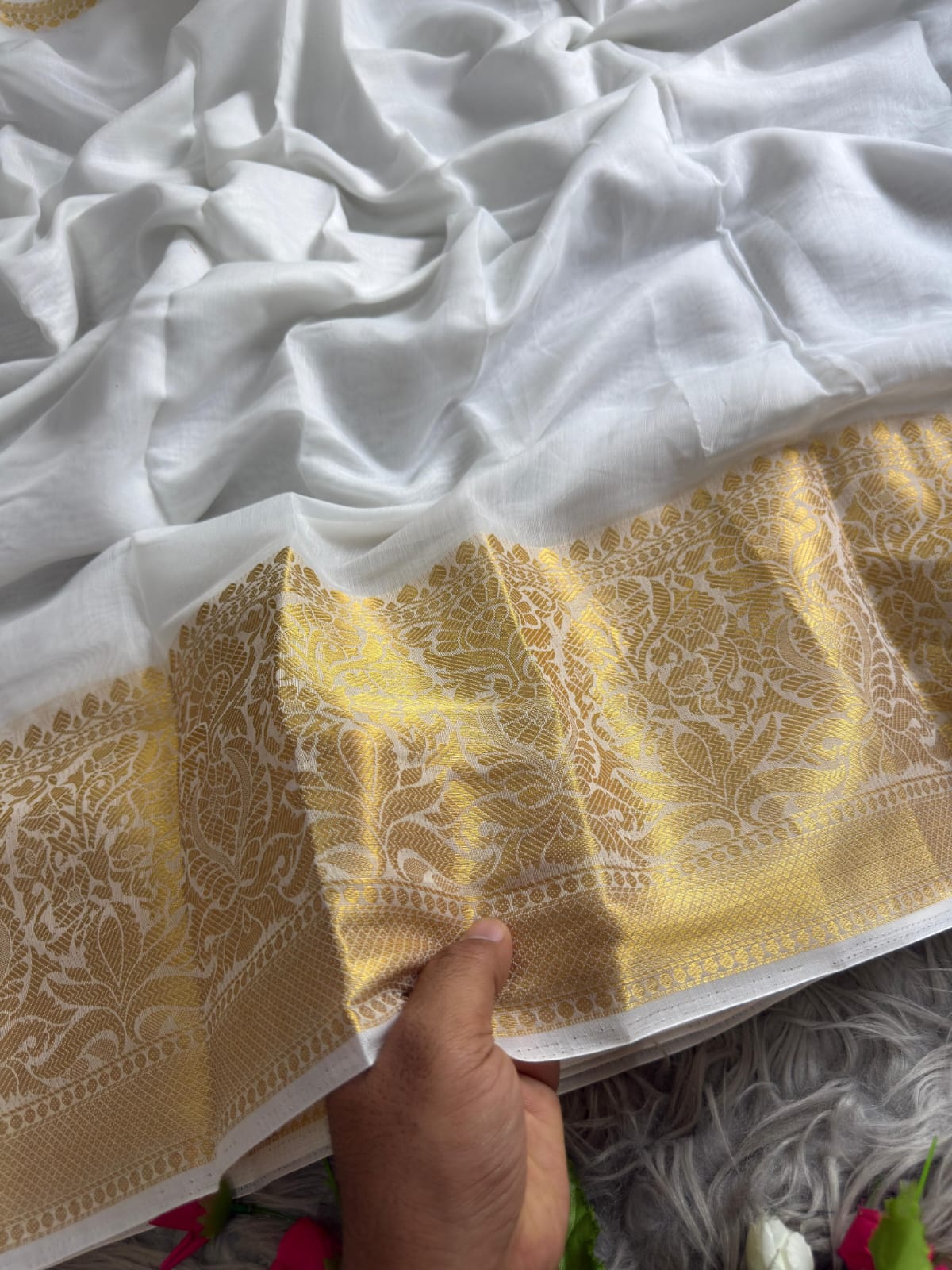 Kerala Cotton Onam Special Saree 2026 | Premium White Kerala Cotton Saree with Golden Kasavu Border & Tassels