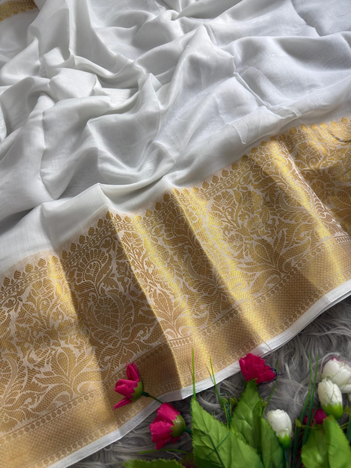 Kerala Cotton Onam Special Saree 2026 | Premium White Kerala Cotton Saree with Golden Kasavu Border & Tassels
