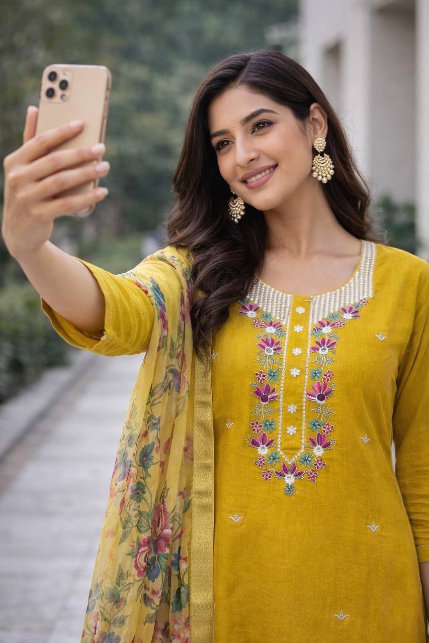 Pari Heavy Embroidered Viscose Roman Silk 3 Piece Suit Set with Organza Jacquard Dupatta – Mustard Yellow