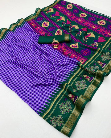 Kasturi Trendz KT 2137 Mul Cotton Silk Ajrakh Print Saree with Traditional Zari Border & Matching Blouse