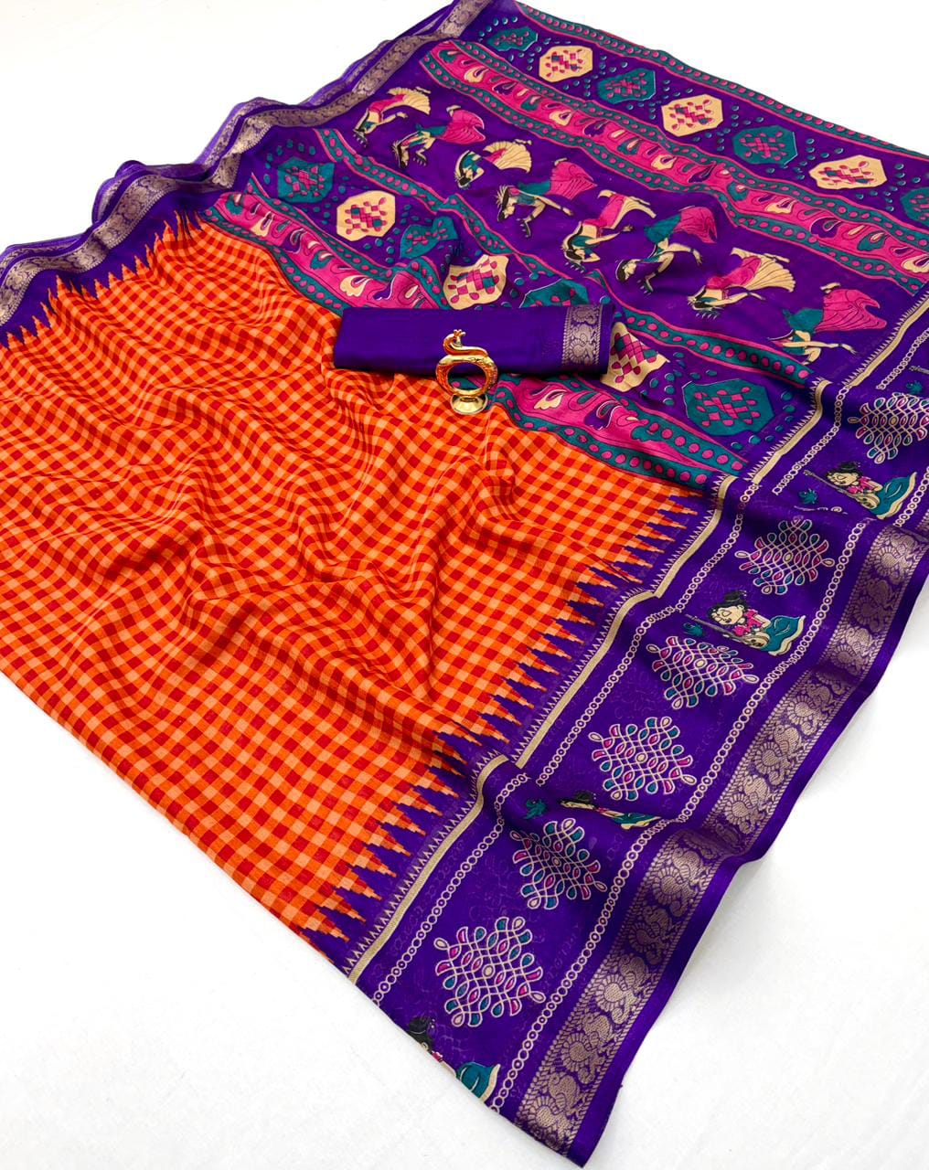 Kasturi Trendz KT 2137 Mul Cotton Silk Ajrakh Print Saree with Traditional Zari Border & Matching Blouse