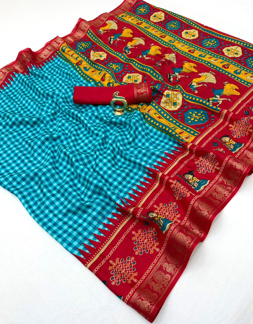 Kasturi Trendz KT 2137 Mul Cotton Silk Ajrakh Print Saree with Traditional Zari Border & Matching Blouse