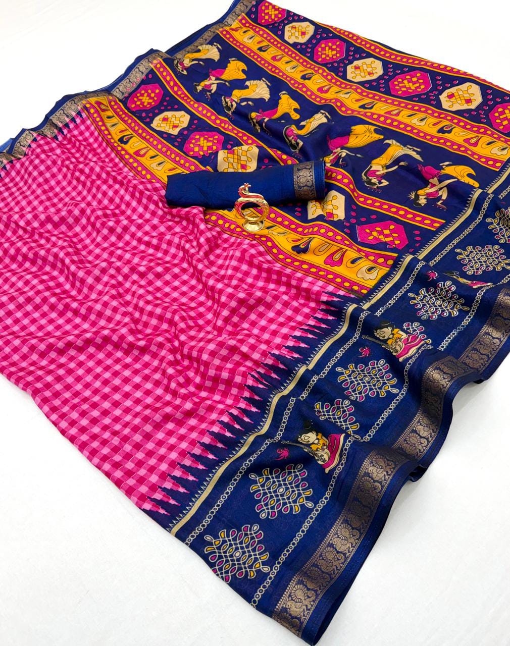 Kasturi Trendz KT 2137 Mul Cotton Silk Ajrakh Print Saree with Traditional Zari Border & Matching Blouse