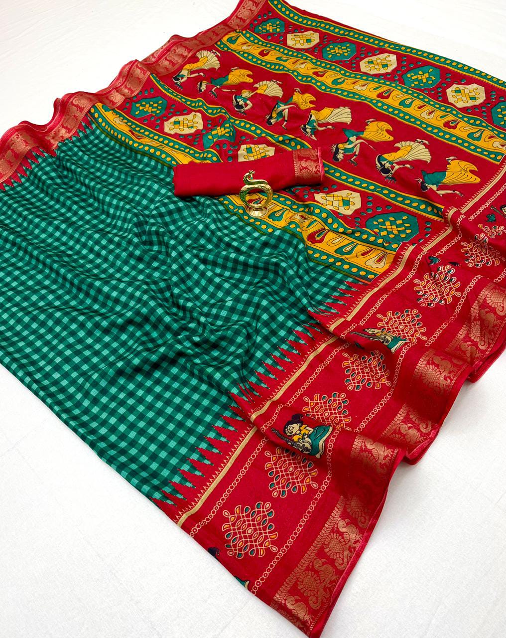 Kasturi Trendz KT 2137 Mul Cotton Silk Ajrakh Print Saree with Traditional Zari Border & Matching Blouse