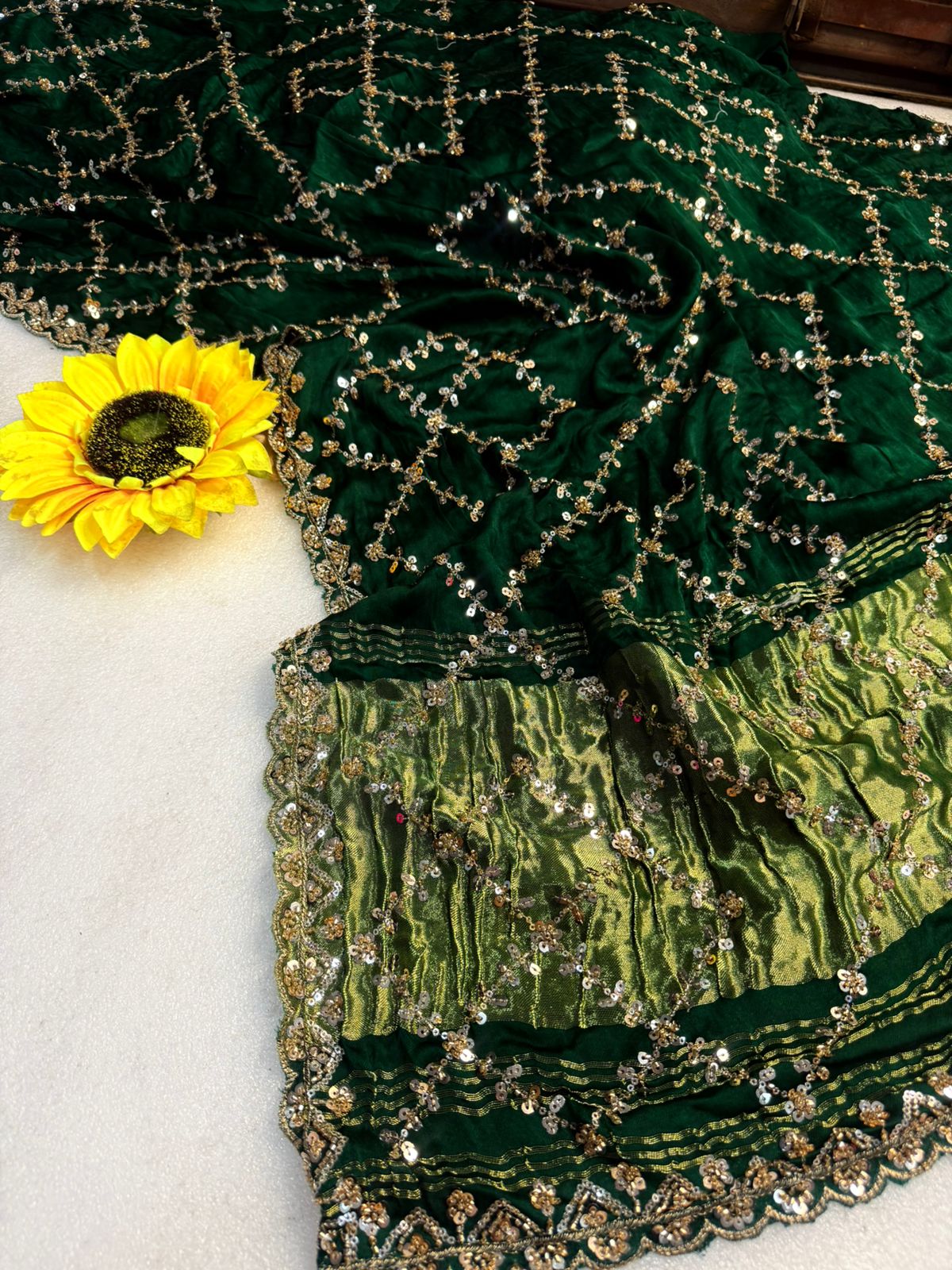 Original Pure Gaji Silk Bandhani Saree with Pati Hand Work | Hand Bandhej Designer Saree