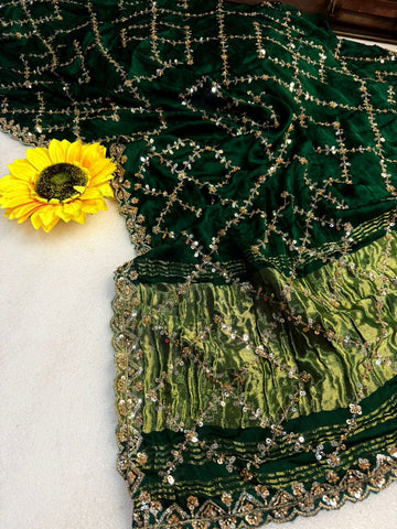 Original Pure Gaji Silk Bandhani Saree with Pati Hand Work | Hand Bandhej Designer Saree