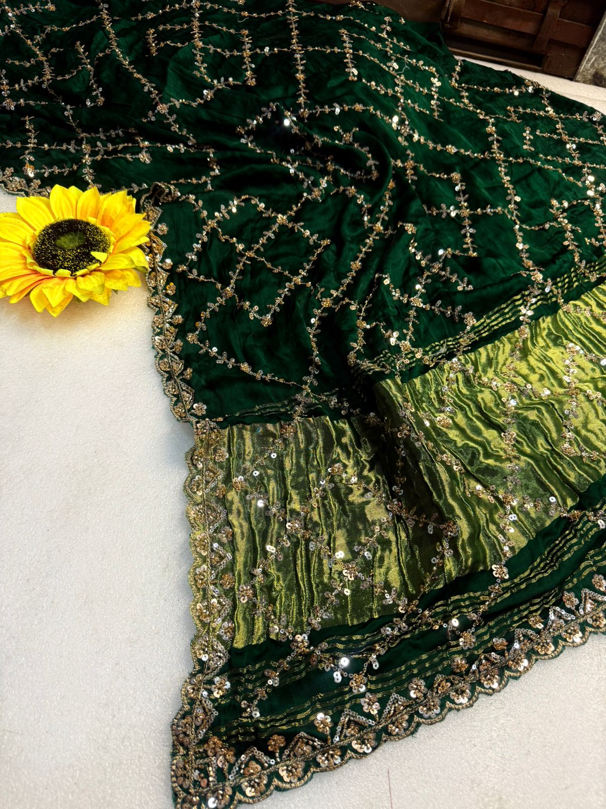 Original Pure Gaji Silk Bandhani Saree with Pati Hand Work | Hand Bandhej Designer Saree