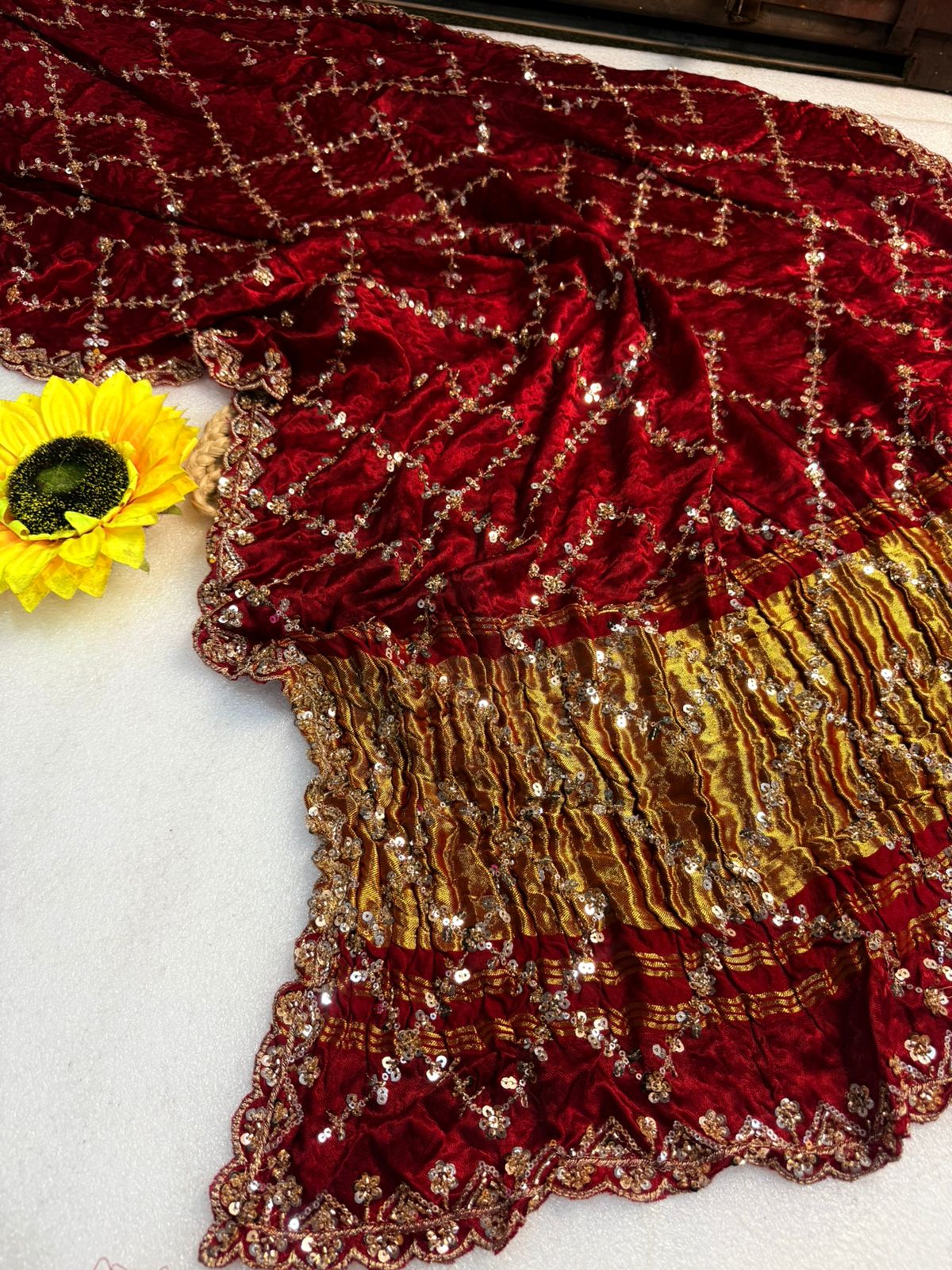 Original Pure Gaji Silk Bandhani Saree with Pati Hand Work | Hand Bandhej Designer Saree