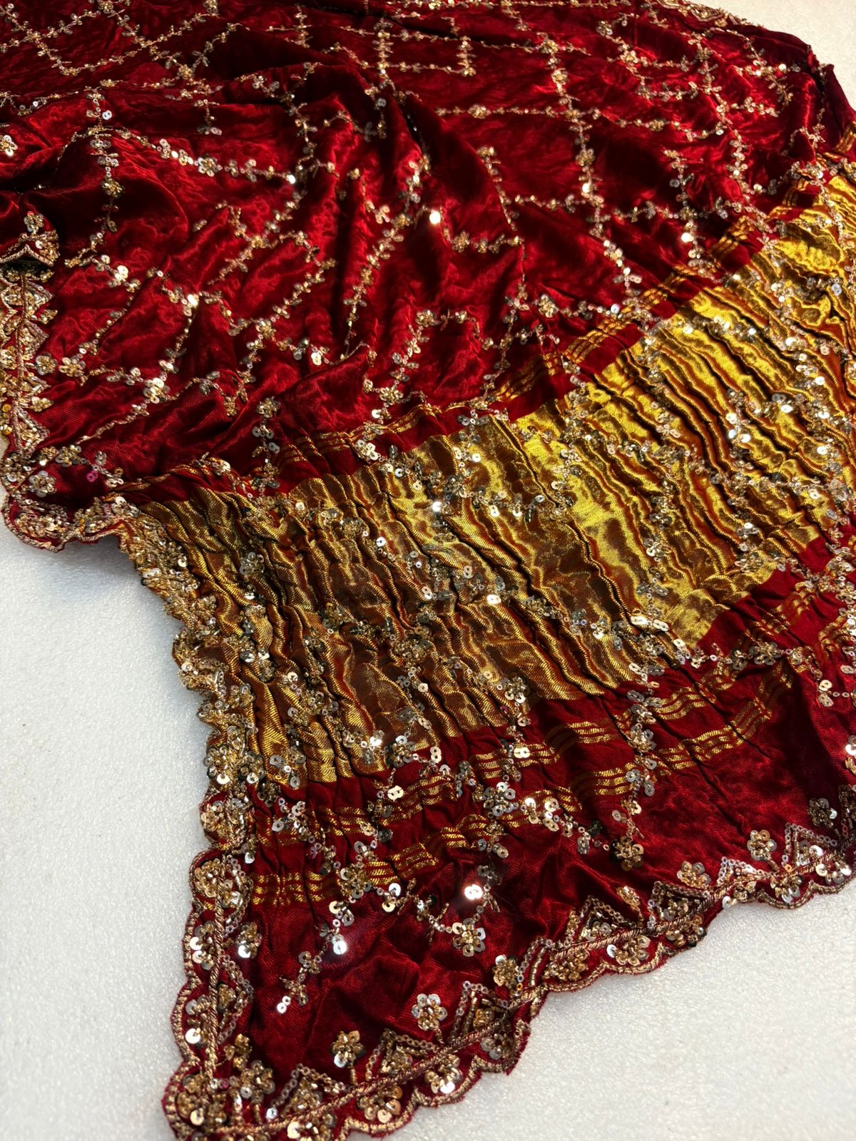 Original Pure Gaji Silk Bandhani Saree with Pati Hand Work | Hand Bandhej Designer Saree