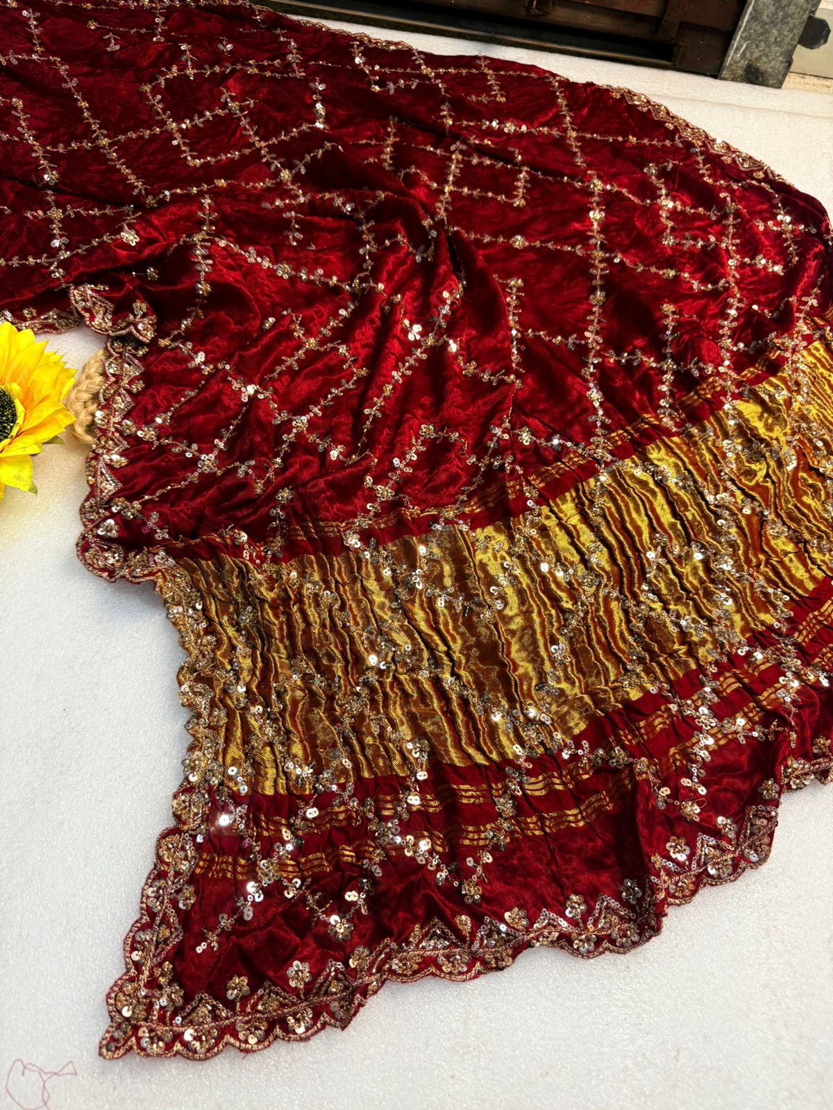 Original Pure Gaji Silk Bandhani Saree with Pati Hand Work | Hand Bandhej Designer Saree