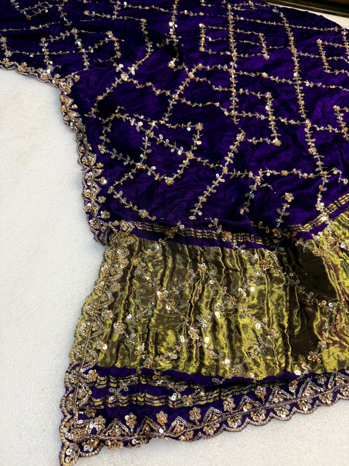 Original Pure Gaji Silk Bandhani Saree with Pati Hand Work | Hand Bandhej Designer Saree