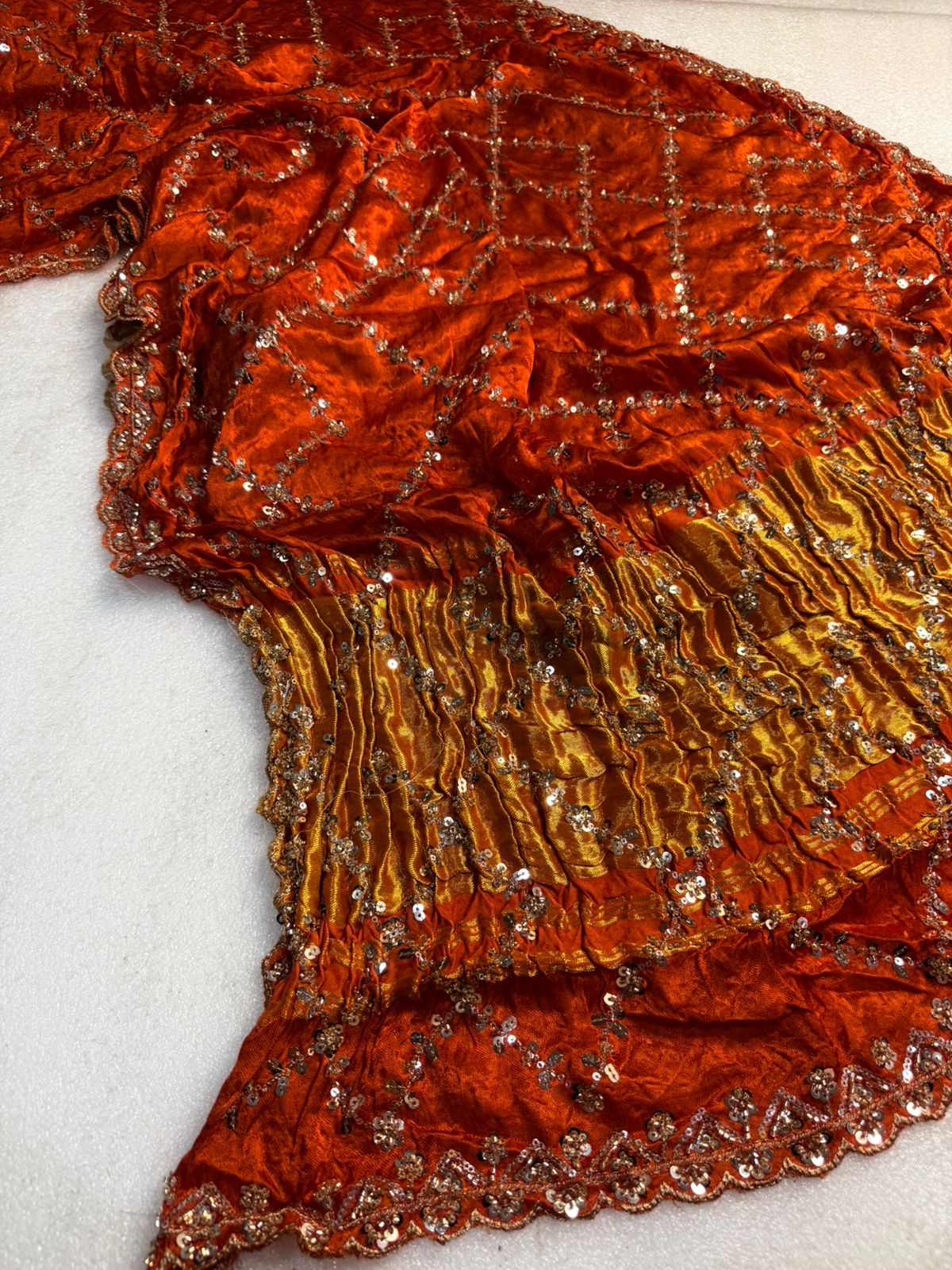 Original Pure Gaji Silk Bandhani Saree with Pati Hand Work | Hand Bandhej Designer Saree