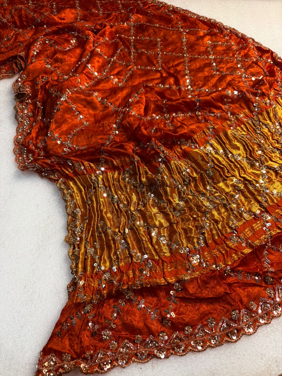 Original Pure Gaji Silk Bandhani Saree with Pati Hand Work | Hand Bandhej Designer Saree