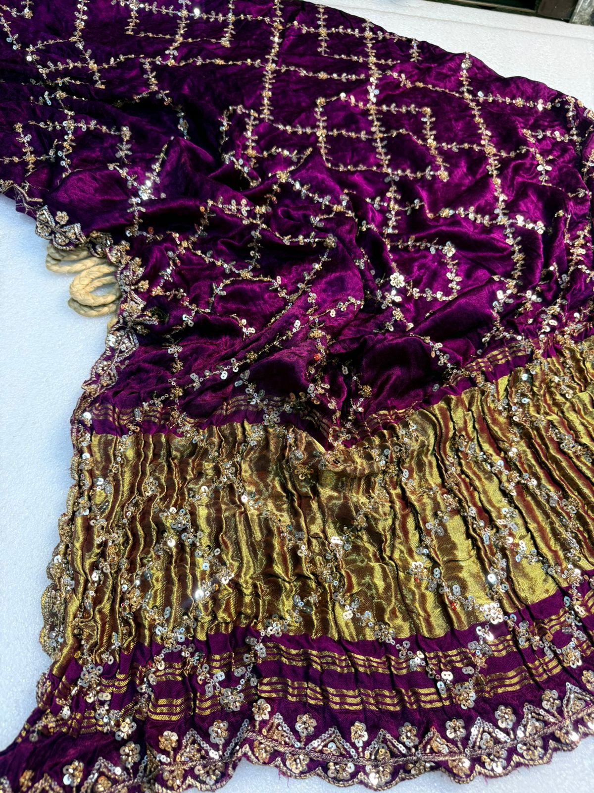 Original Pure Gaji Silk Bandhani Saree with Pati Hand Work | Hand Bandhej Designer Saree