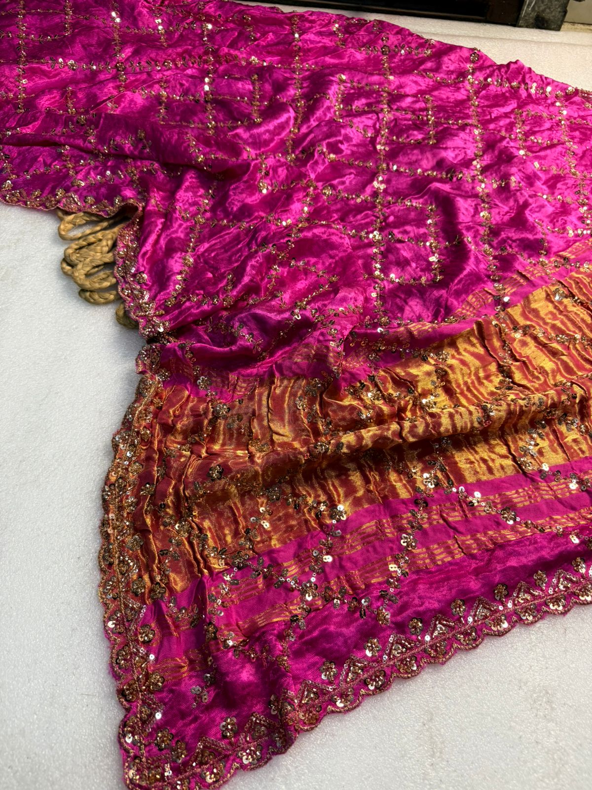 Original Pure Gaji Silk Bandhani Saree with Pati Hand Work | Hand Bandhej Designer Saree