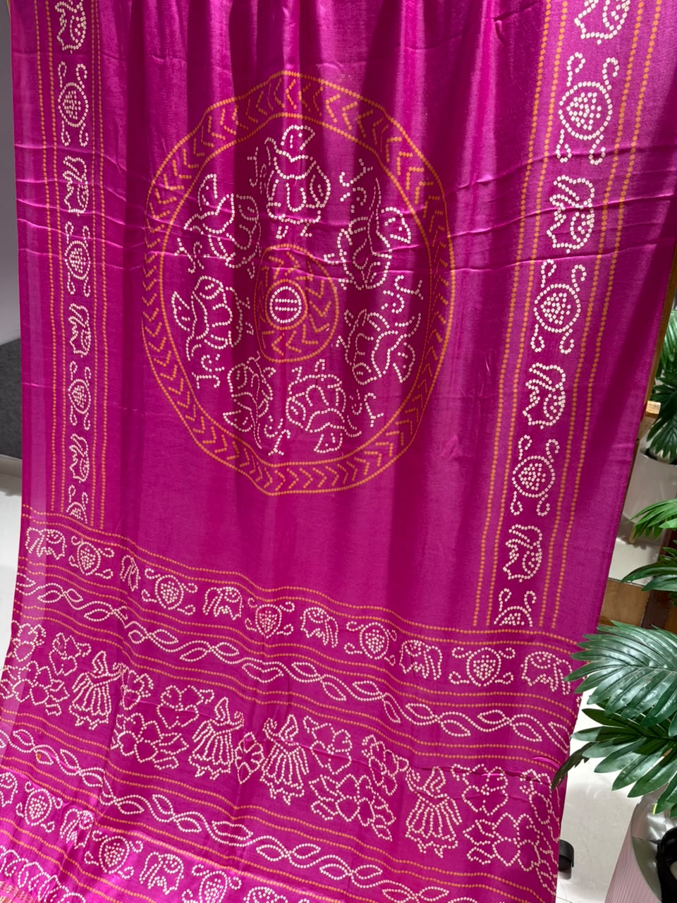Pure Gajji Silk Ajrakh Bandhani Saree with Traditional Lagdi Border | Heavy Soft Gajji Silk | Festival, Wedding & Party Wear