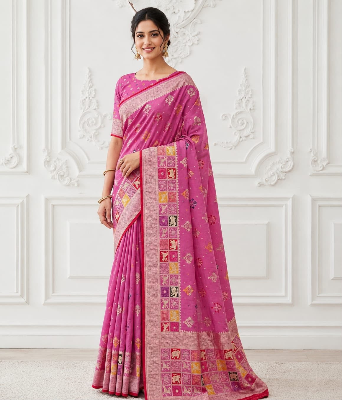 Pure Rajwadi Dola Silk Patola Saree with Kashmiri Thread Weaving & Heavy Zari Border
