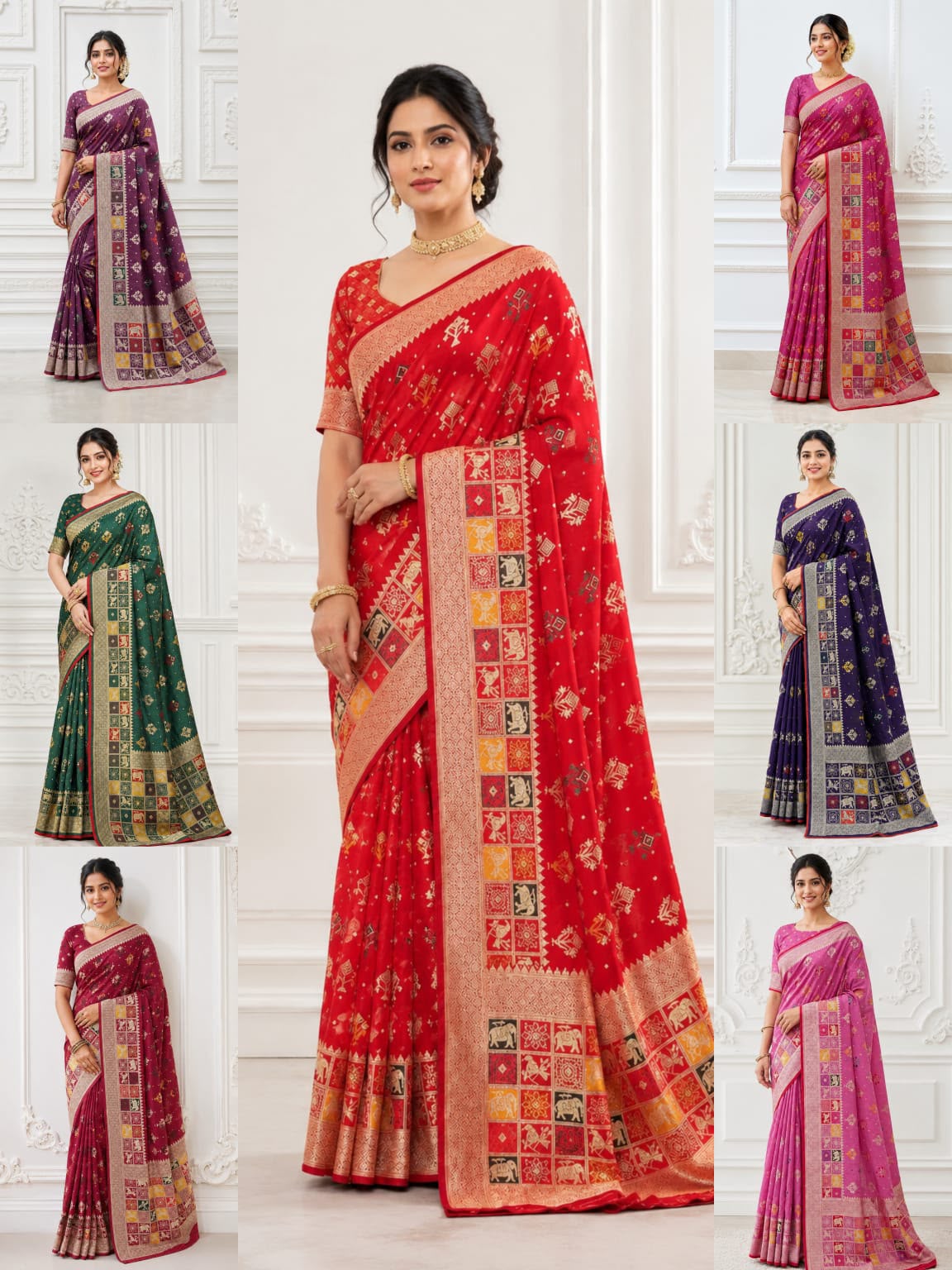Pure Rajwadi Dola Silk Patola Saree with Kashmiri Thread Weaving & Heavy Zari Border