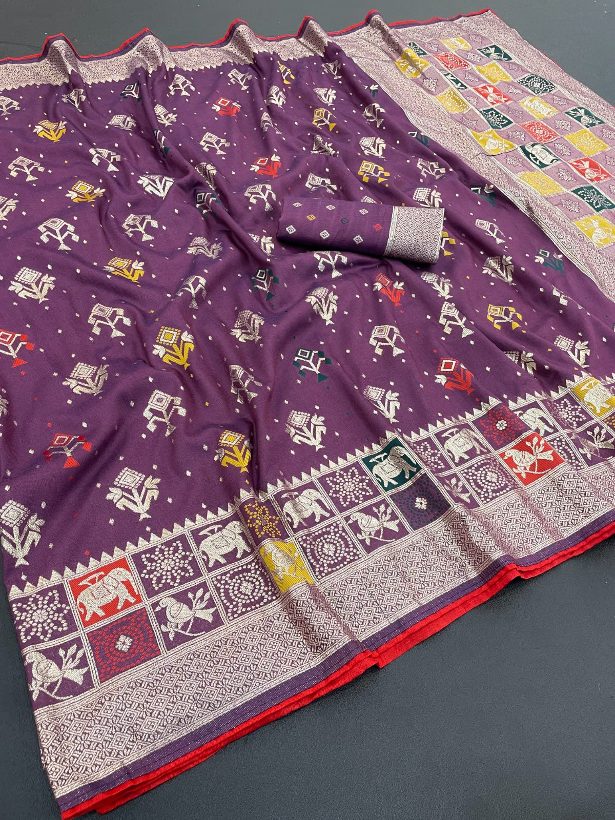 Pure Rajwadi Dola Silk Patola Saree with Kashmiri Thread Weaving & Heavy Zari Border