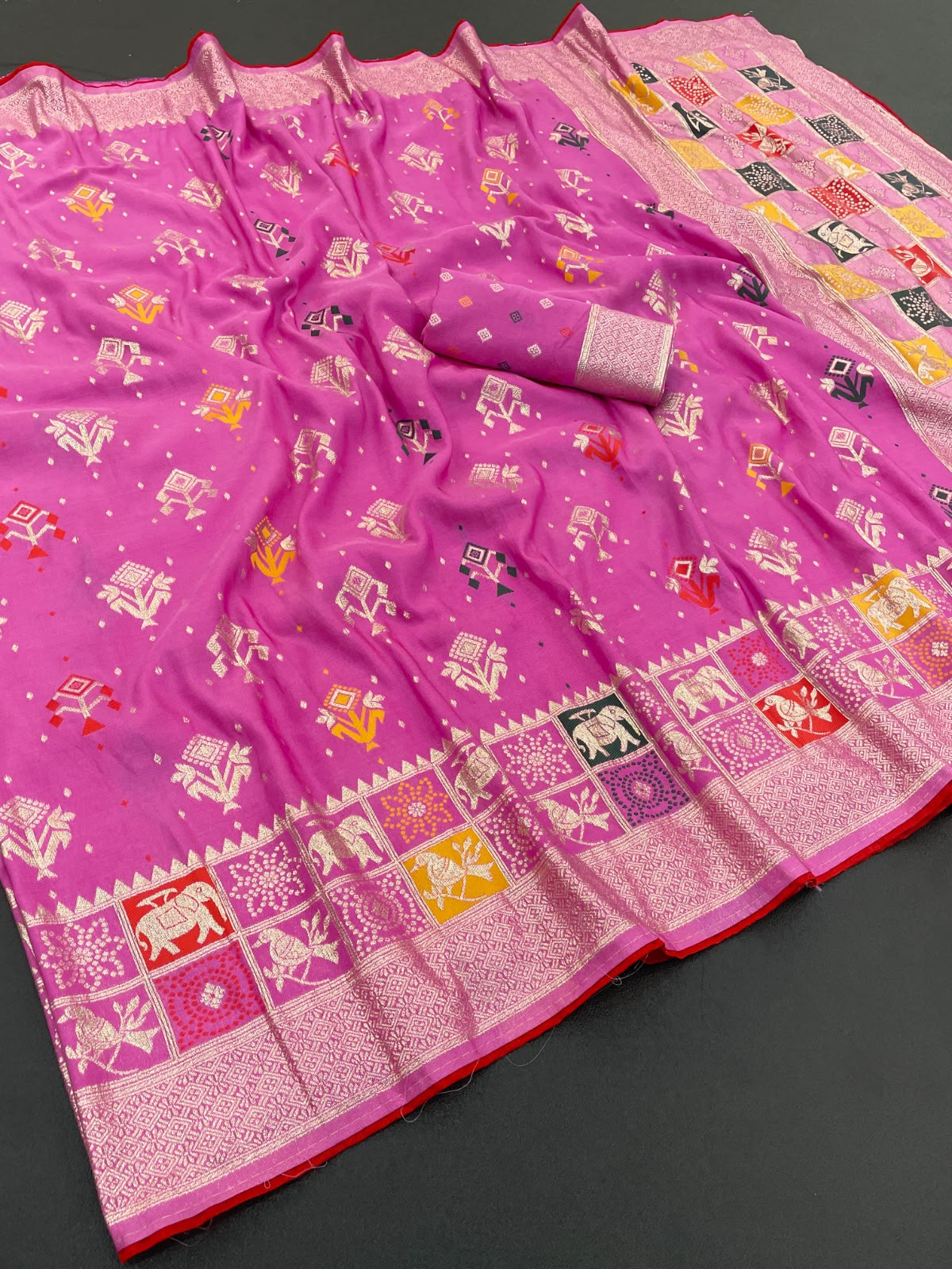 Pure Rajwadi Dola Silk Patola Saree with Kashmiri Thread Weaving & Heavy Zari Border