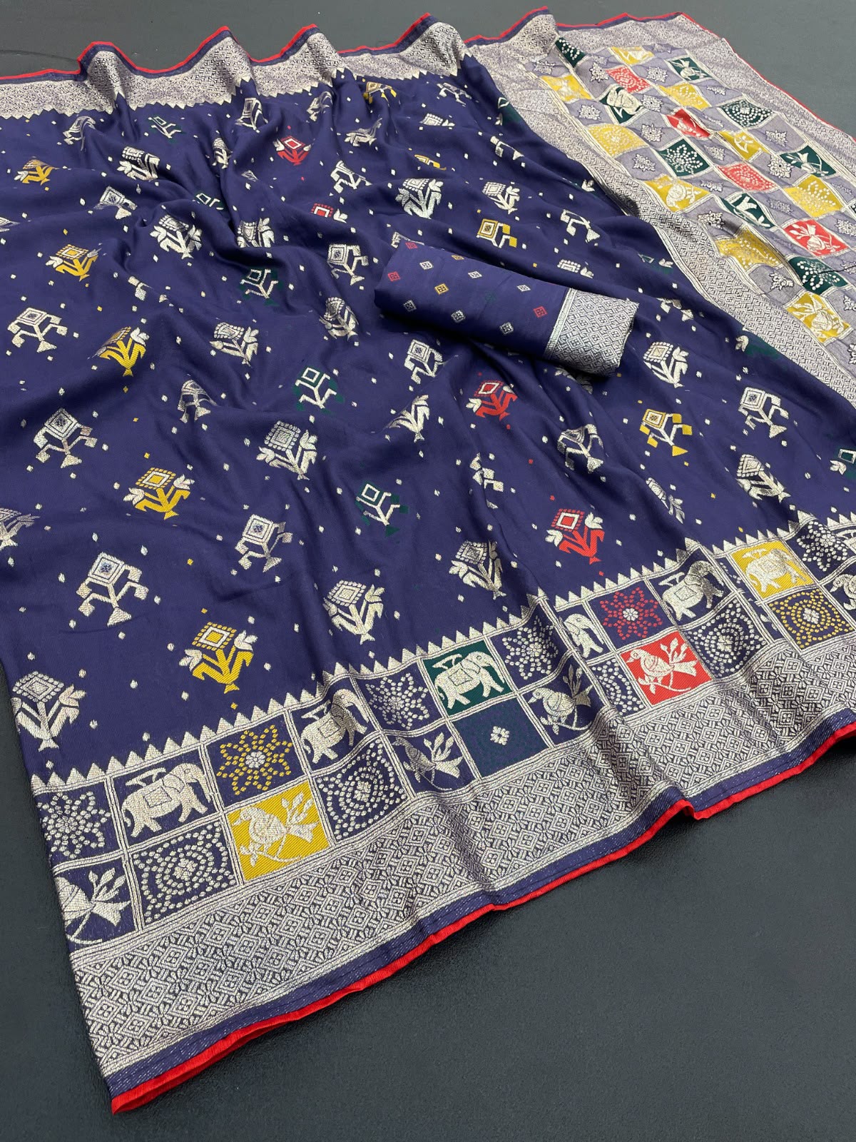 Pure Rajwadi Dola Silk Patola Saree with Kashmiri Thread Weaving & Heavy Zari Border