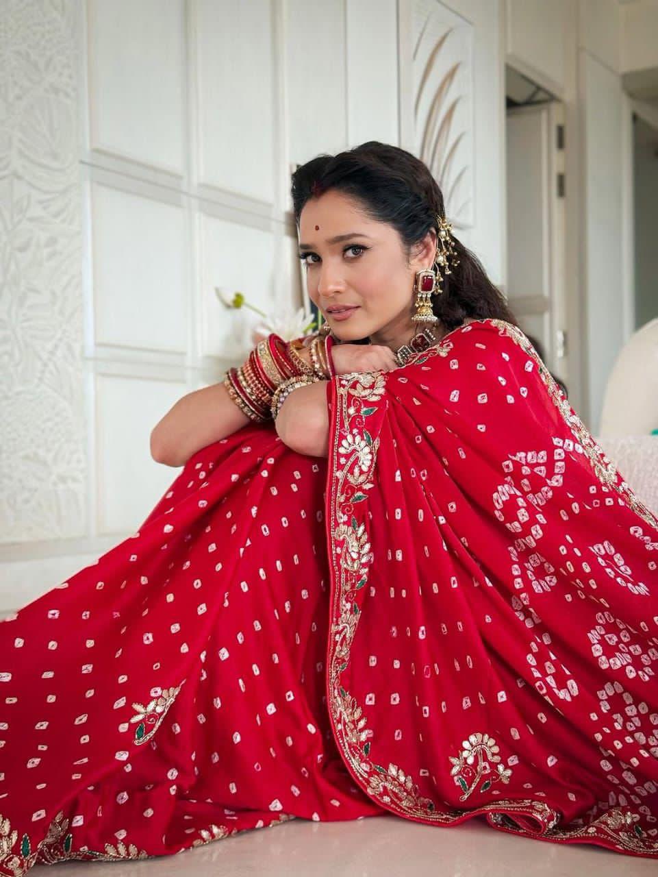 Karva Chauth Special Pure Gaji Silk Bandhani Saree with Original Gota Patti Hand Work | Handcrafted Bandhej Saree
