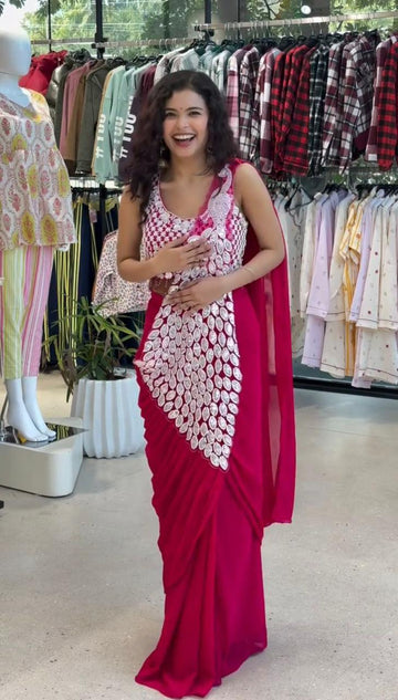 Women's Heavy Georgette Ready-to-Wear Embroidery Sequence Saree with Fully Stitched Blouse