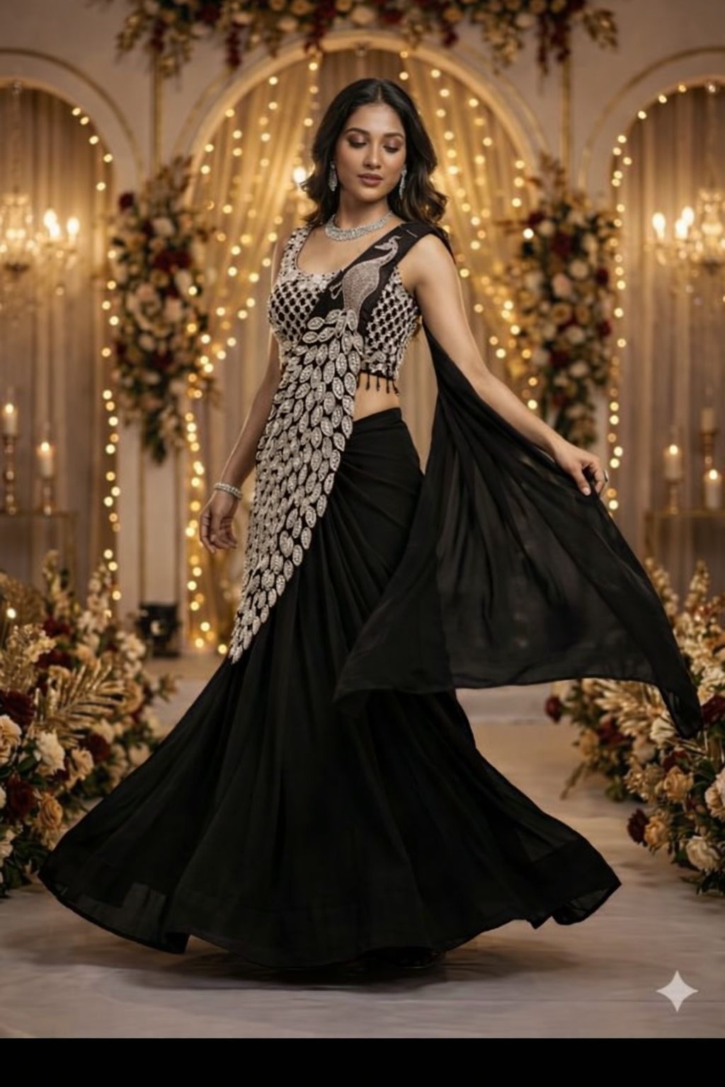 Women's Heavy Georgette Ready-to-Wear Embroidery Sequence Saree with Fully Stitched Blouse