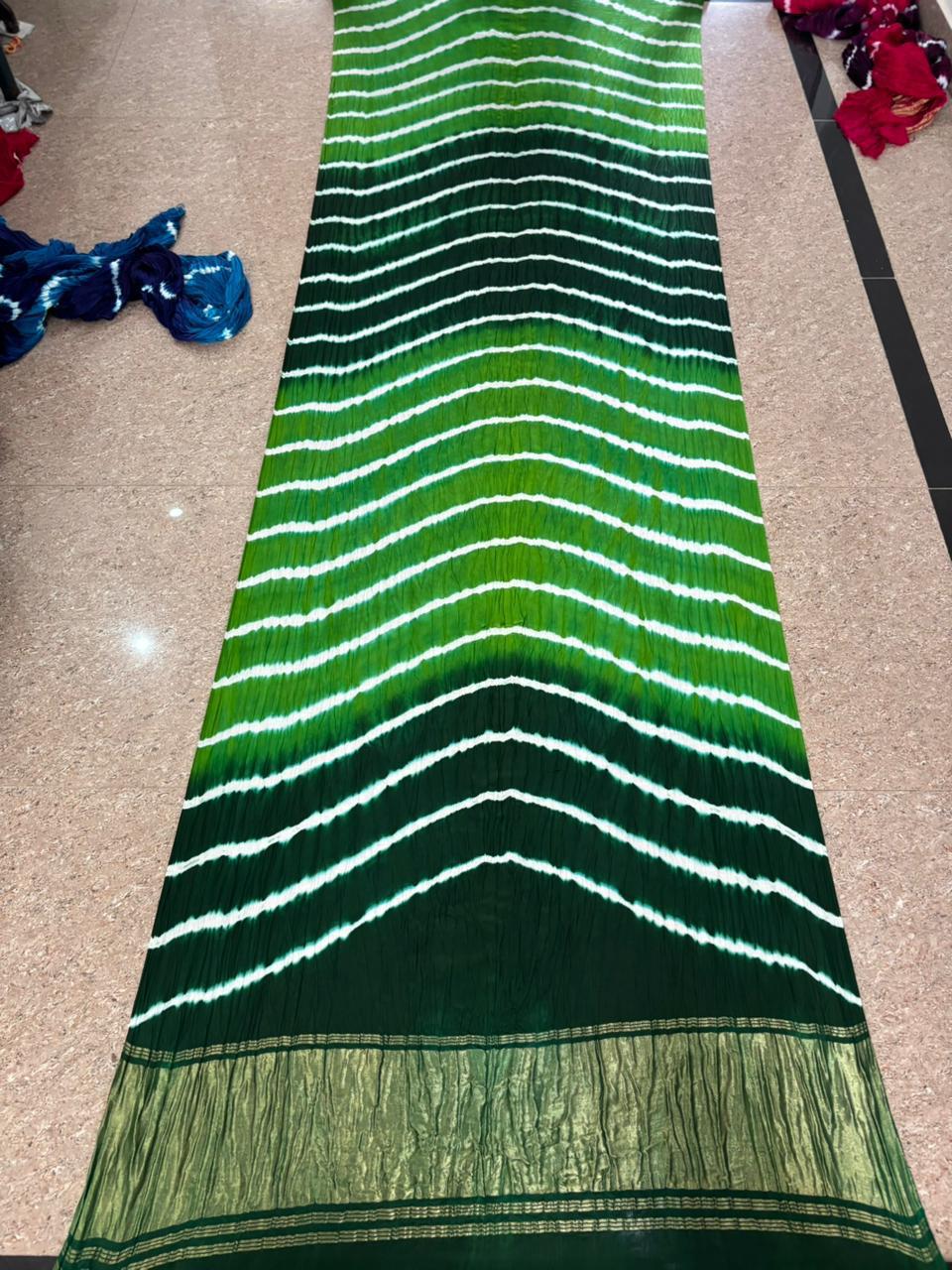 Original Gaji Silk Bandhani Leheriya Saree with Gota Patti Handwork | Pure Model Gaji Silk