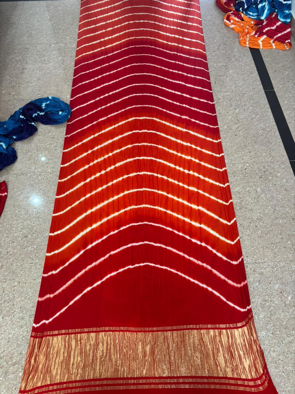 Original Gaji Silk Bandhani Leheriya Saree with Gota Patti Handwork | Pure Model Gaji Silk