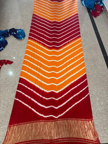Original Gaji Silk Bandhani Leheriya Saree with Gota Patti Handwork | Pure Model Gaji Silk