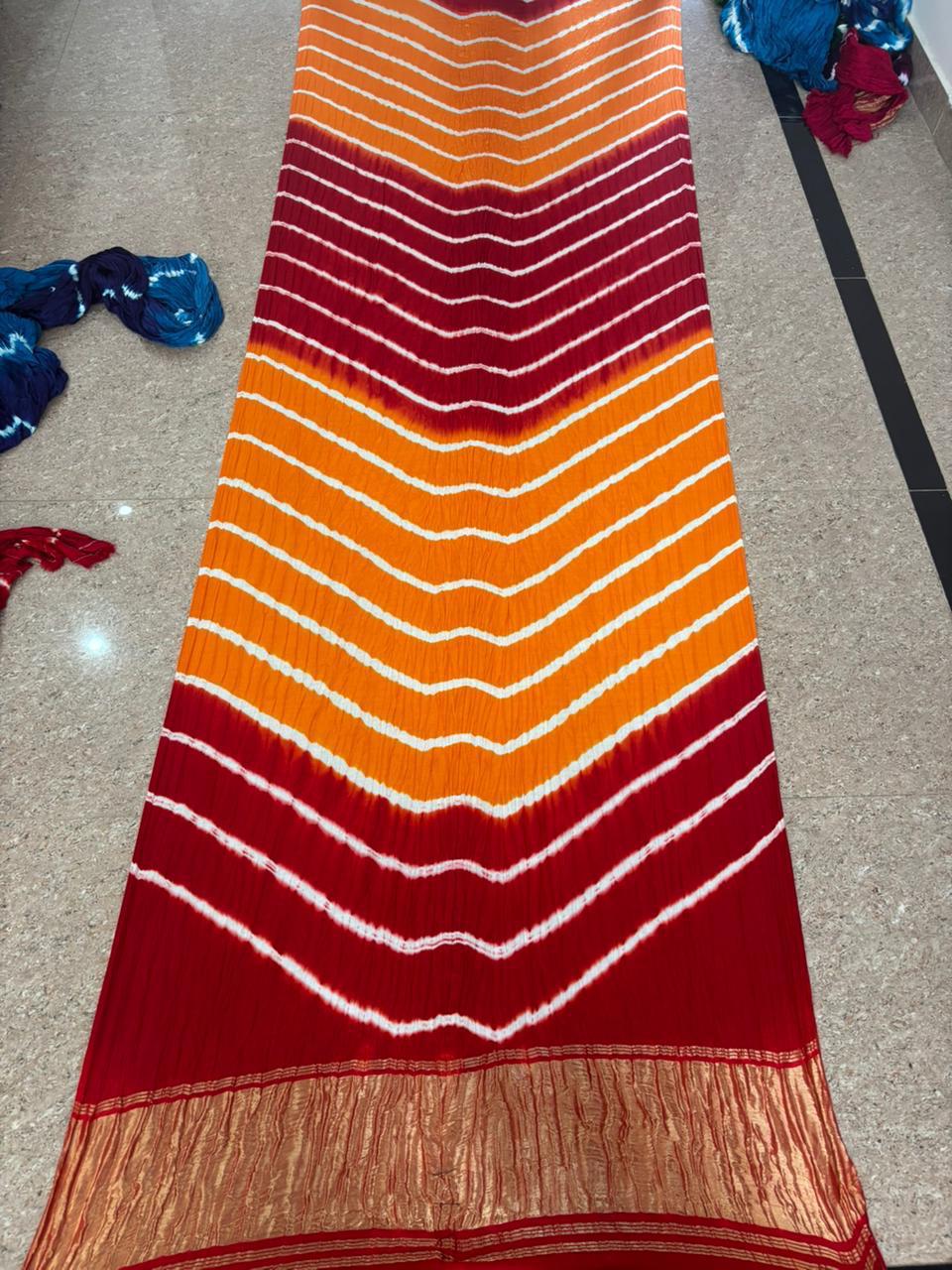 Original Gaji Silk Bandhani Leheriya Saree with Gota Patti Handwork | Pure Model Gaji Silk
