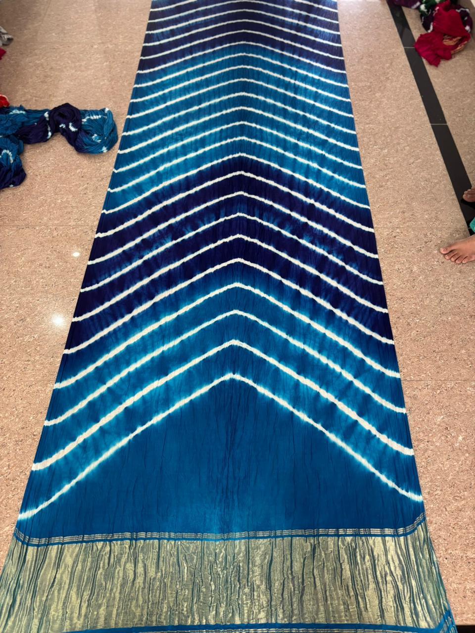 Original Gaji Silk Bandhani Leheriya Saree with Gota Patti Handwork | Pure Model Gaji Silk