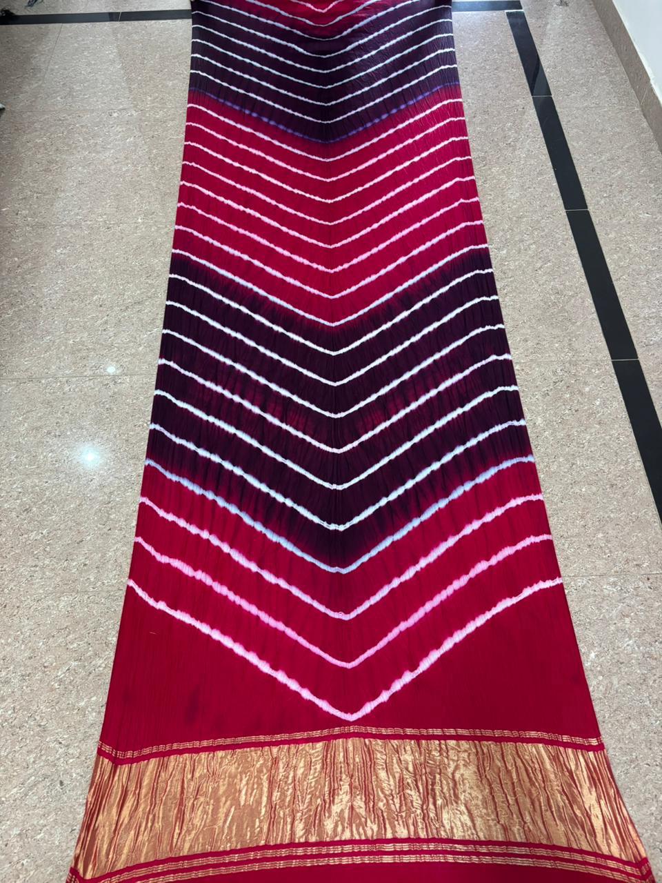Original Gaji Silk Bandhani Leheriya Saree with Gota Patti Handwork | Pure Model Gaji Silk
