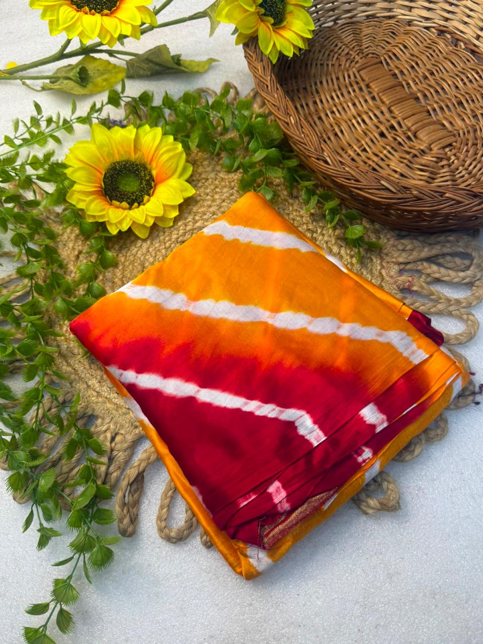 Original Gaji Silk Bandhani Leheriya Saree with Gota Patti Handwork | Pure Model Gaji Silk