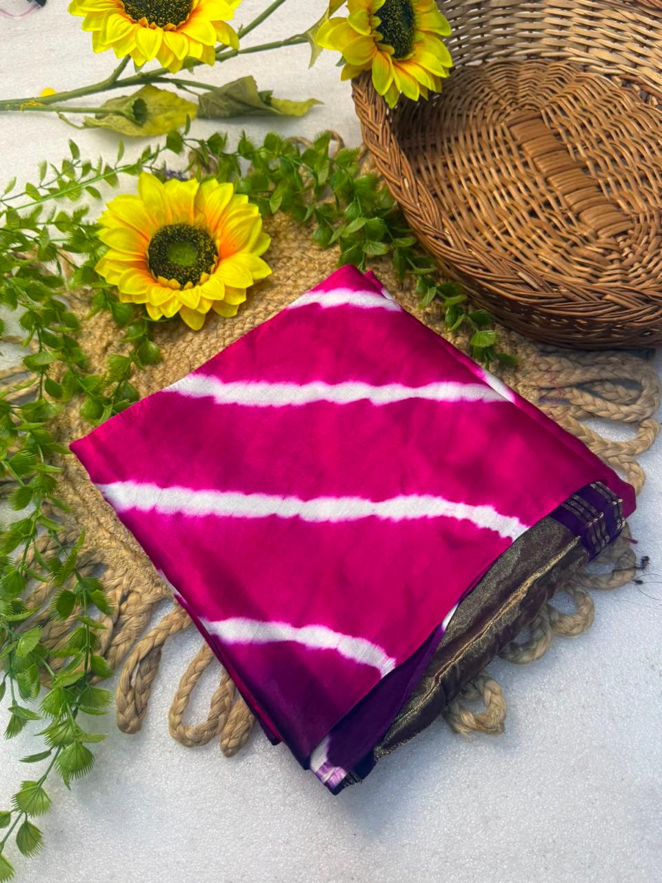 Original Gaji Silk Bandhani Leheriya Saree with Gota Patti Handwork | Pure Model Gaji Silk