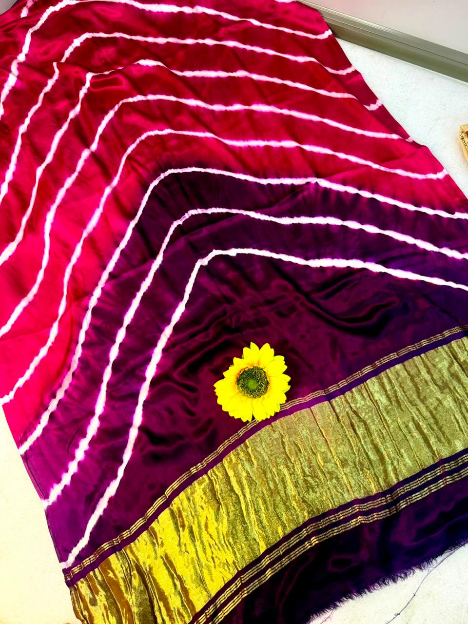 Original Gaji Silk Bandhani Leheriya Saree with Gota Patti Handwork | Pure Model Gaji Silk