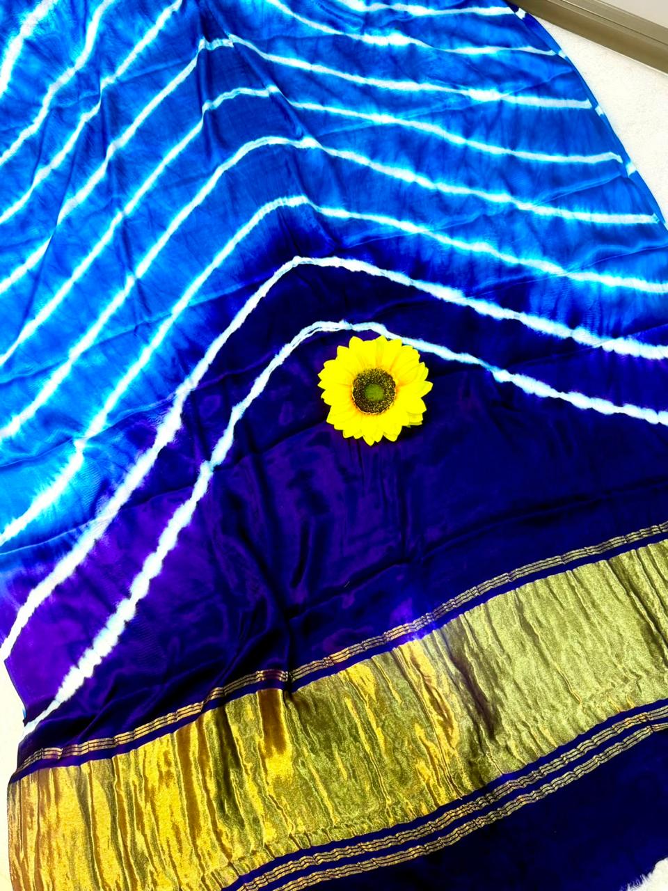 Original Gaji Silk Bandhani Leheriya Saree with Gota Patti Handwork | Pure Model Gaji Silk